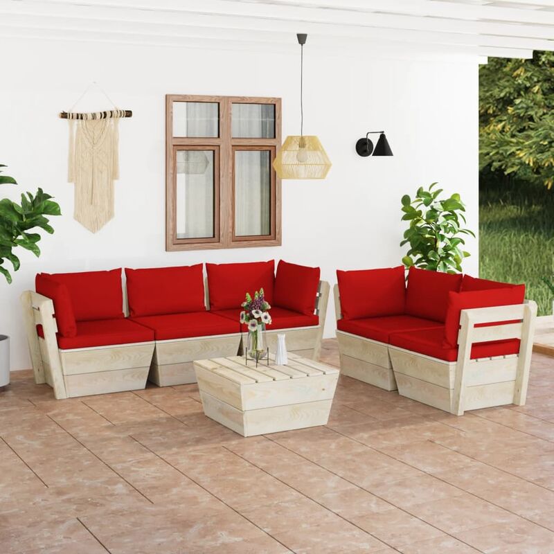 

Muebles de jardín de palets 6 piezas y cojines madera de abeto