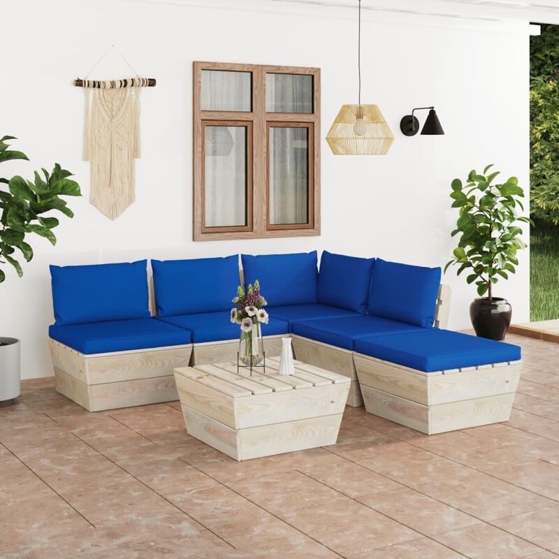 

Muebles de jardín de palets 6 piezas y cojines madera de abeto