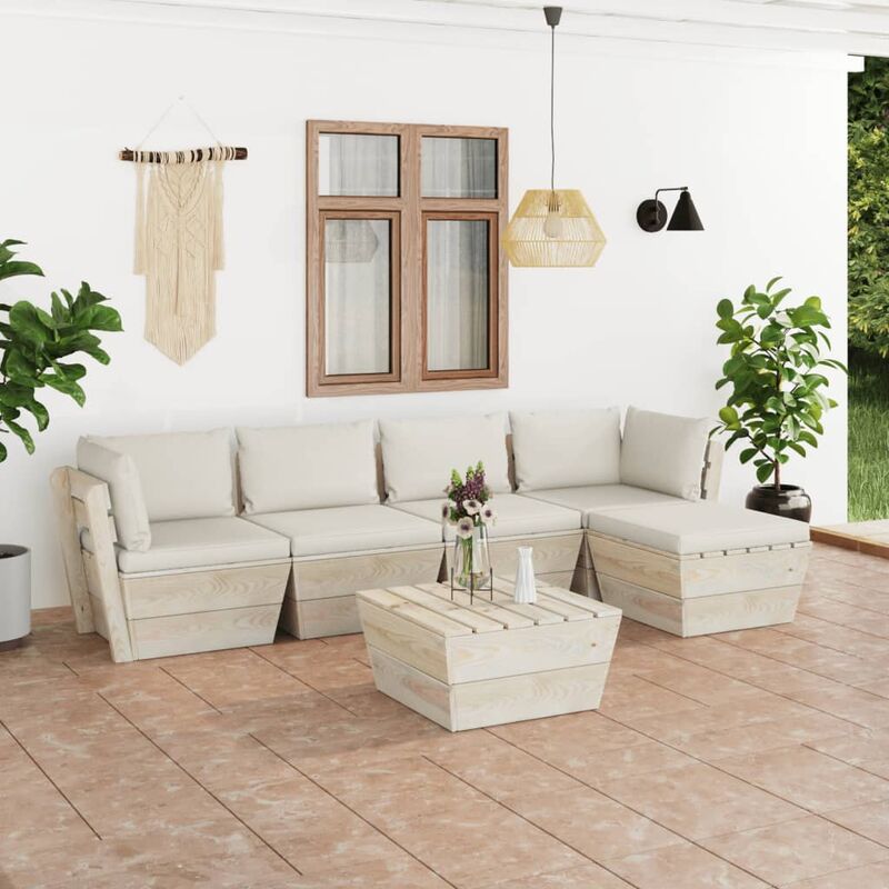 

Muebles de jardín de palets 6 piezas y cojines madera de abeto