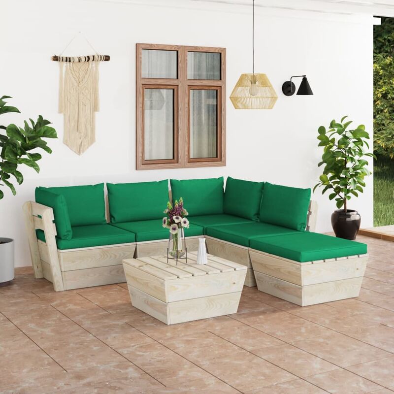 

Muebles de jardín de palets 6 piezas y cojines madera de abeto