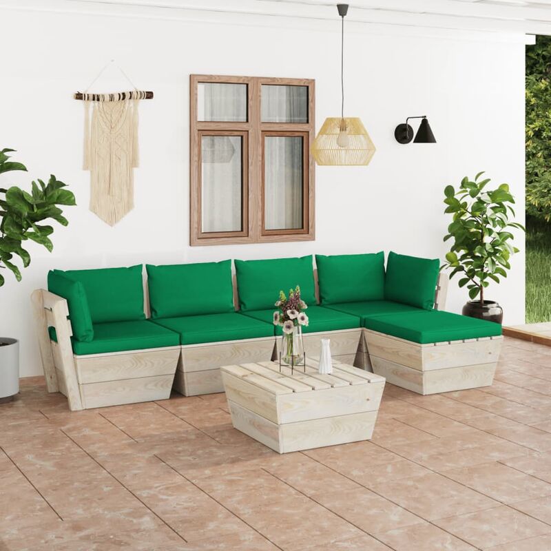 

Muebles de jardín de palets 6 piezas y cojines madera de abeto