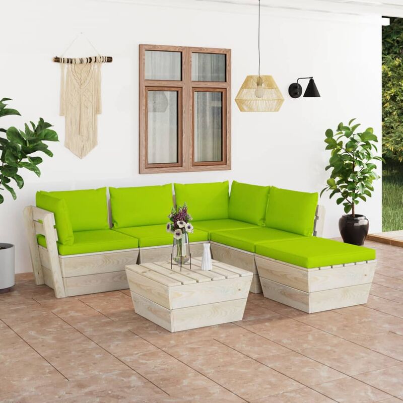 

Muebles de jardín de palets 6 piezas y cojines madera de abeto
