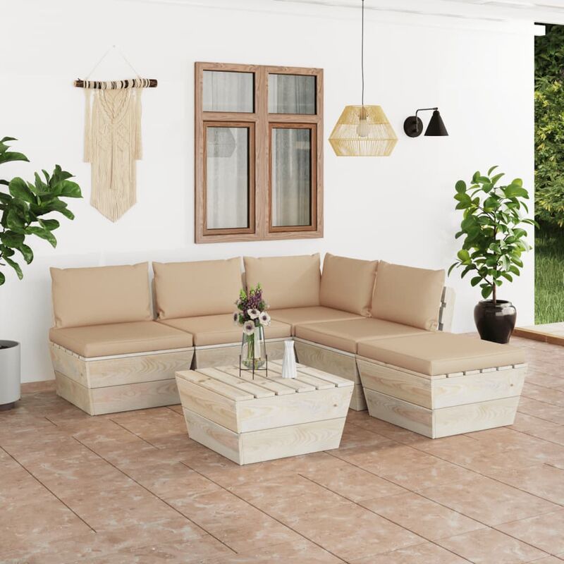 

Muebles de jardín de palets 6 piezas y cojines madera de abeto