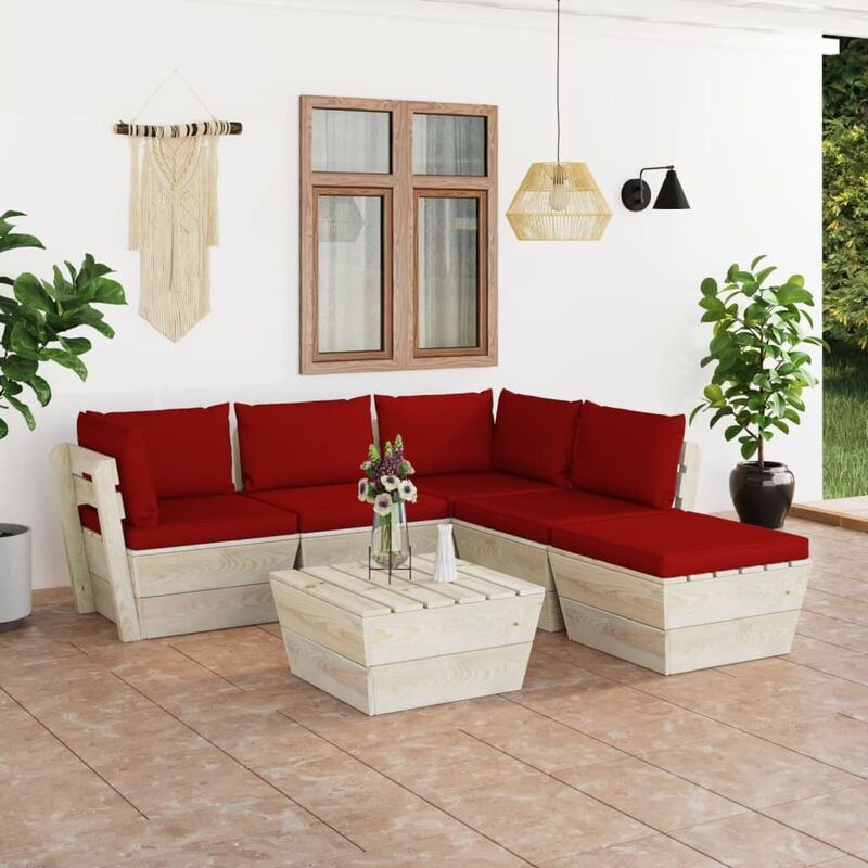 

Muebles de jardín de palets 6 piezas y cojines madera de abeto