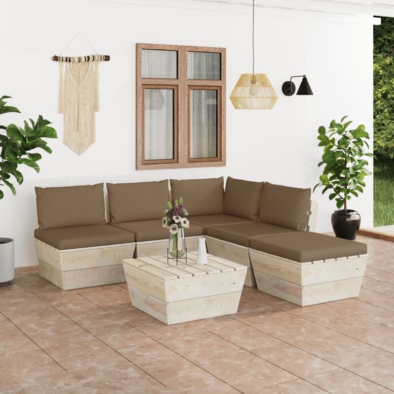 

Muebles de jardín de palets 6 piezas y cojines madera de abeto