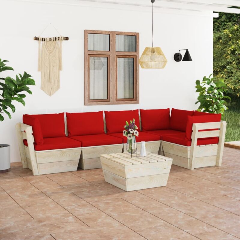 

Muebles de jardín de palets 6 piezas y cojines madera de abeto