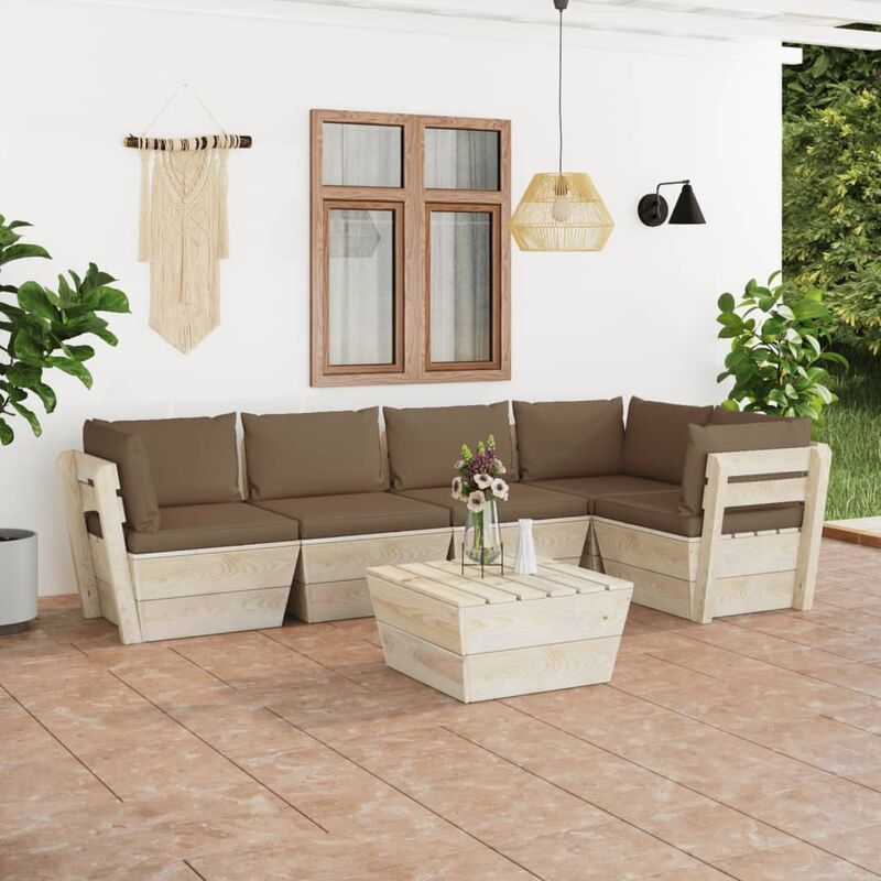 

Muebles de jardín de palets 6 piezas y cojines madera de abeto