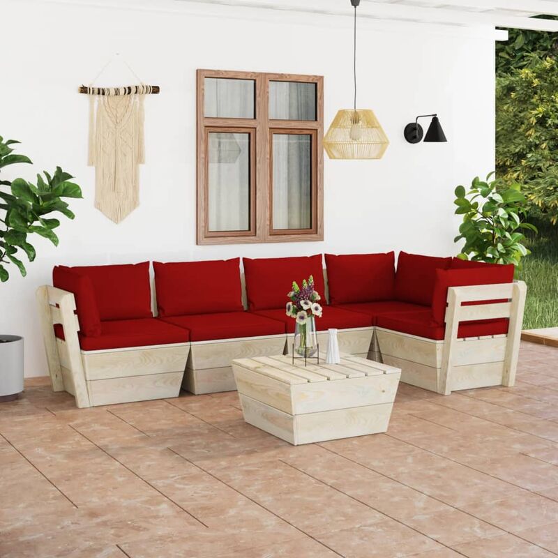 

Muebles de jardín de palets 6 piezas y cojines madera de abeto