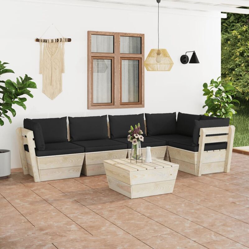

Muebles de jardín de palets 6 piezas y cojines madera de abeto