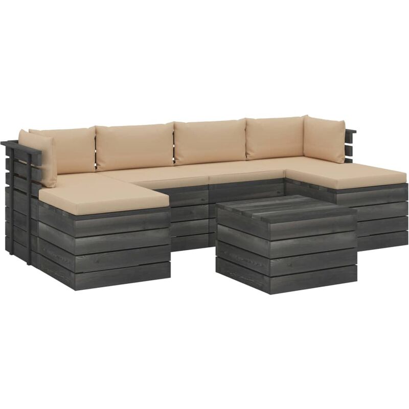 

Muebles de jardín de palets 7 piezas cojines madera maciza pino