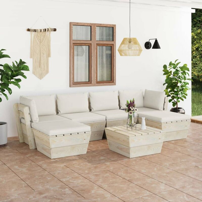 

Muebles de jardin de palets 7 piezas y cojines madera de abeto
