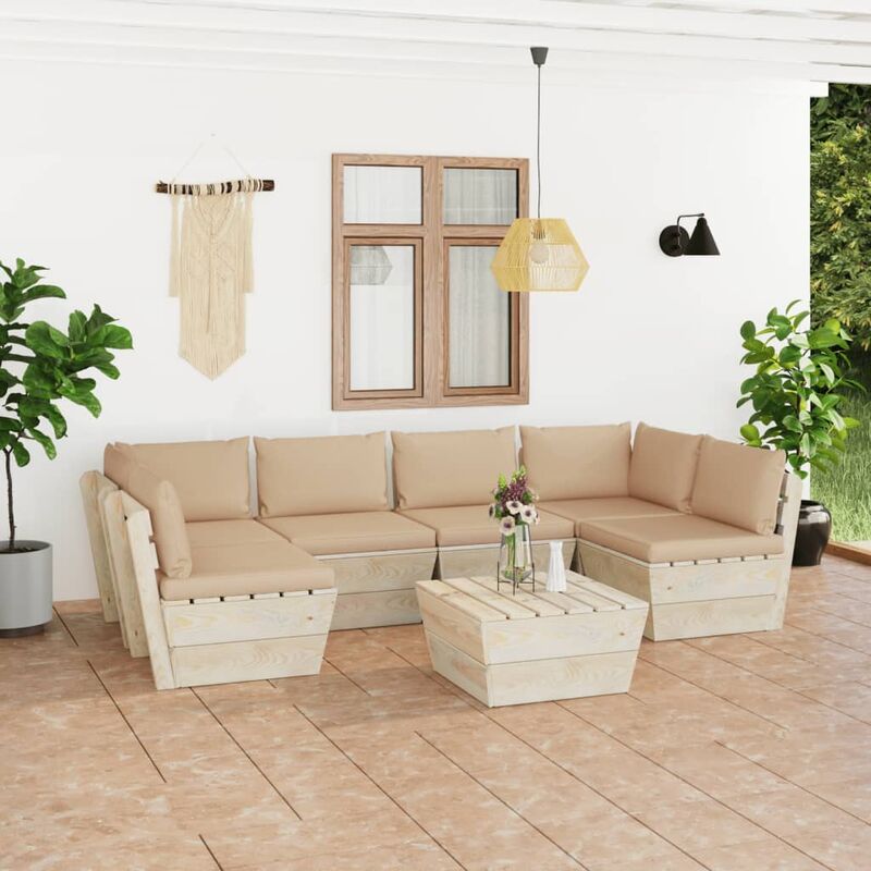 

Muebles de jardín de palets 7 piezas y cojines madera de abeto