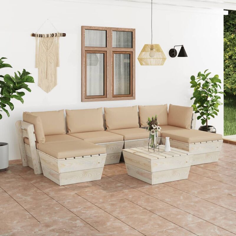 

Muebles de jardín de palets 7 piezas y cojines madera de abeto
