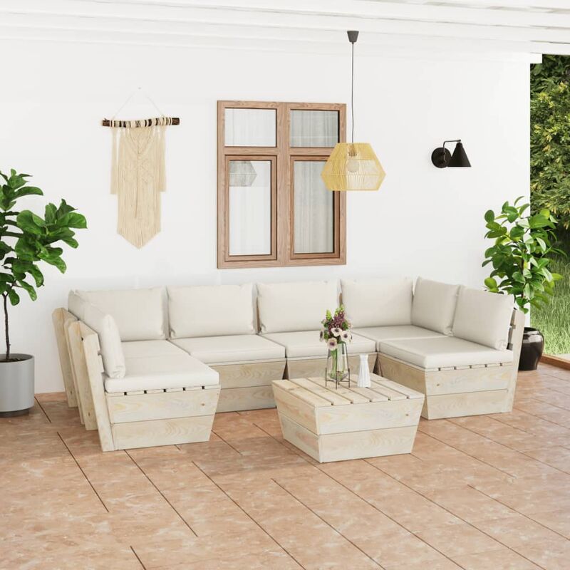 

Muebles de jardín de palets 7 piezas y cojines madera de abeto