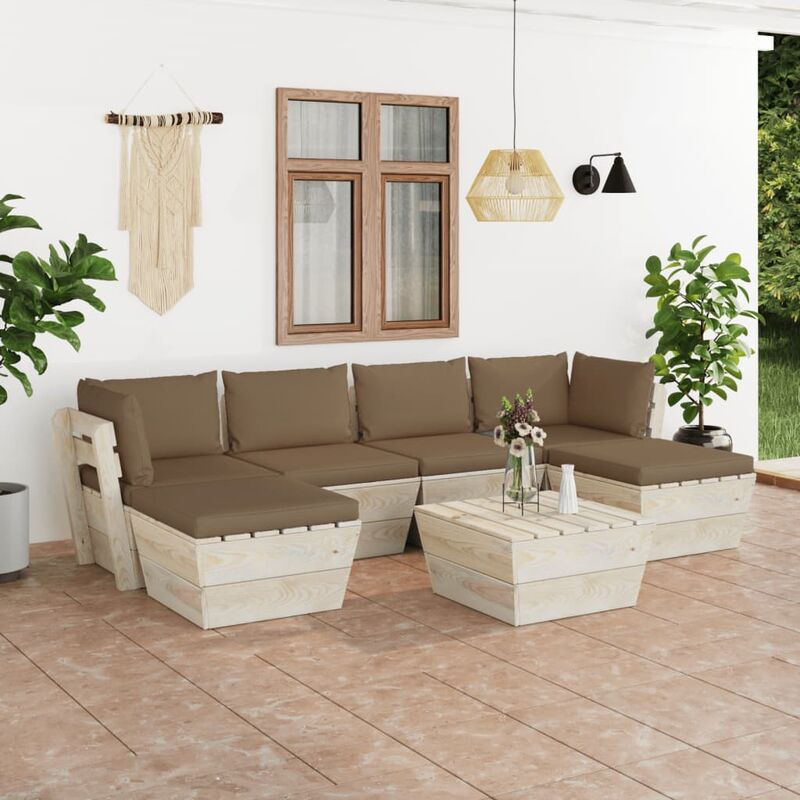 

Muebles de jardín de palets 7 piezas y cojines madera de abeto