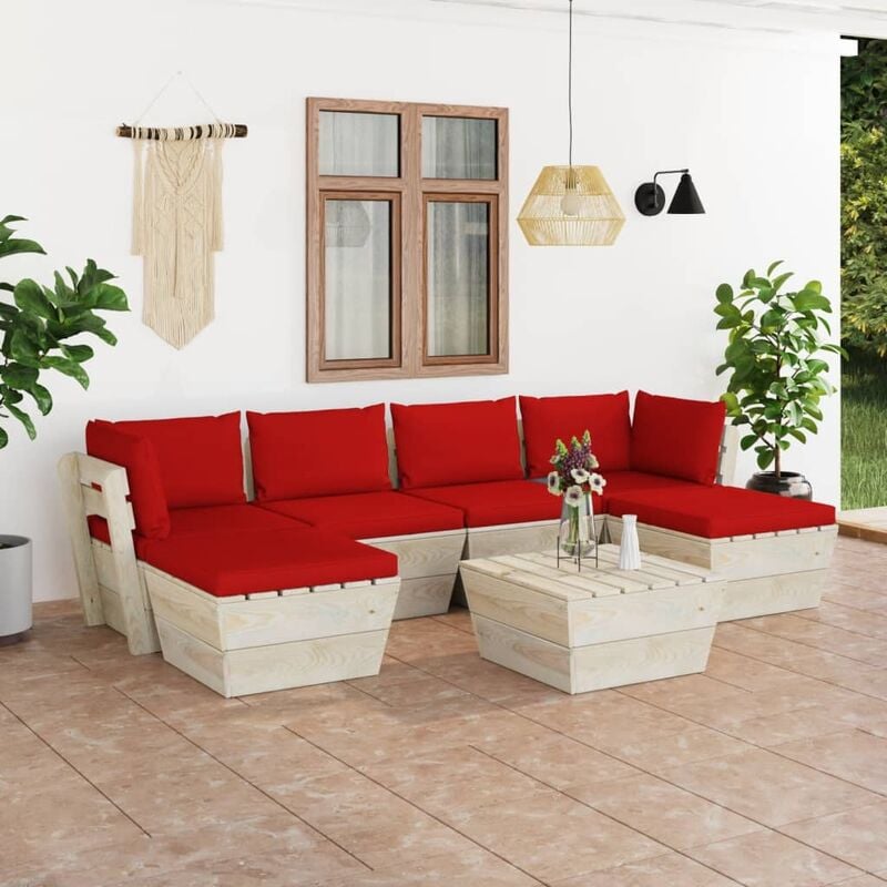 

Muebles de jardín de palets 7 piezas y cojines madera de abeto