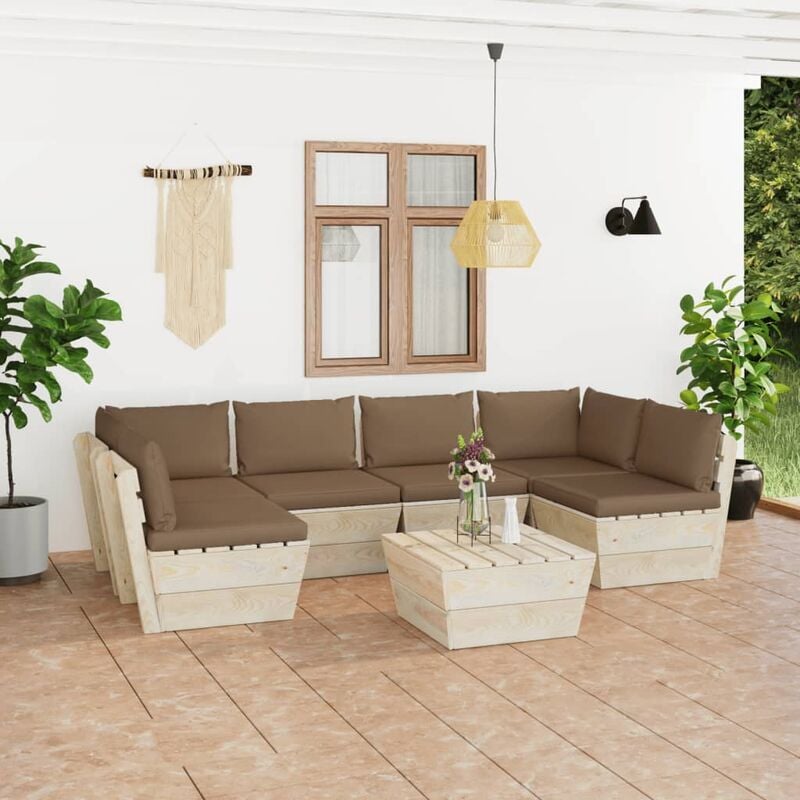 

Muebles de jardín de palets 7 piezas y cojines madera de abeto