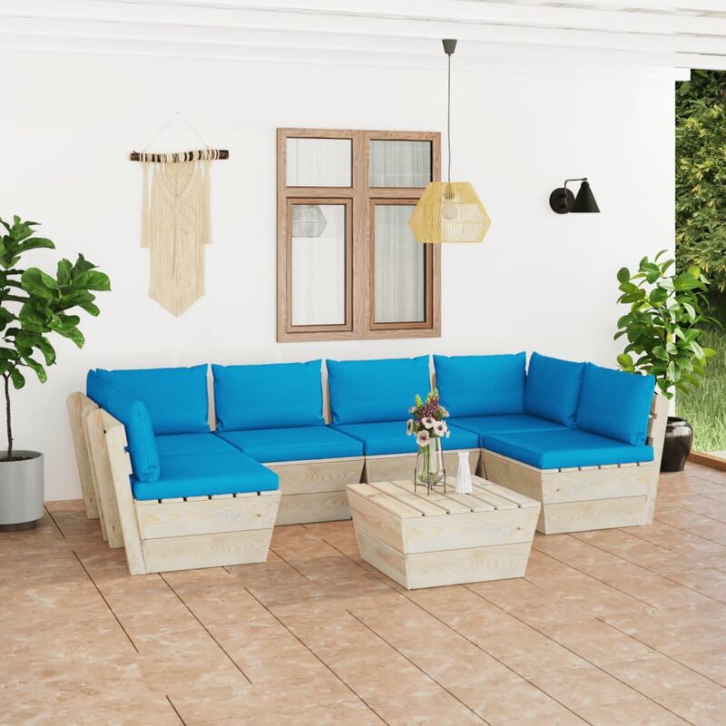 

Muebles de jardín de palets 7 piezas y cojines madera de abeto