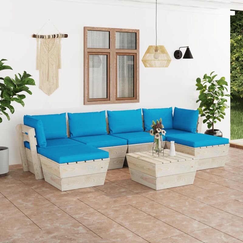 

Muebles de jardín de palets 7 piezas y cojines madera de abeto