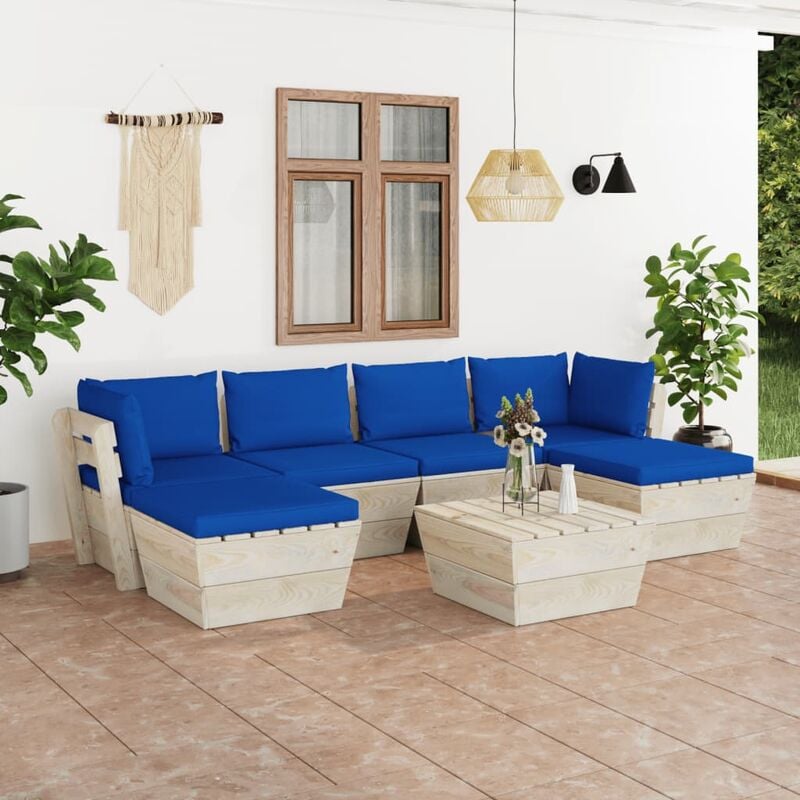 

Muebles de jardín de palets 7 piezas y cojines madera de abeto