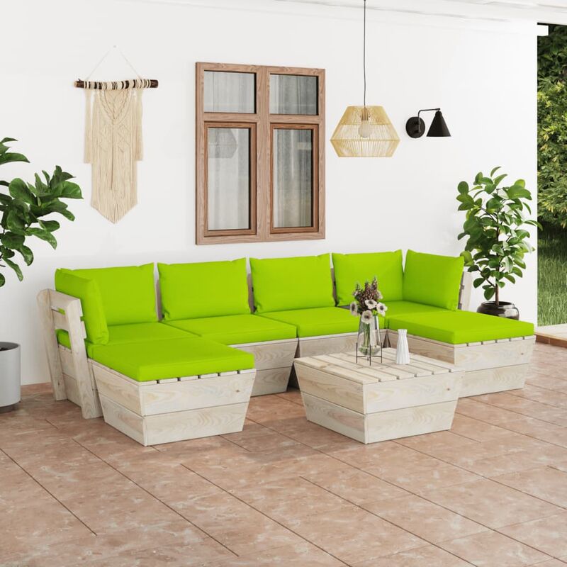 

Muebles de jardín de palets 7 piezas y cojines madera de abeto