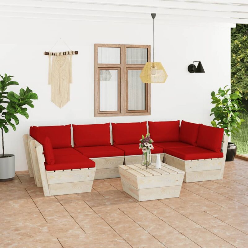 

Muebles de jardín de palets 7 piezas y cojines madera de abeto