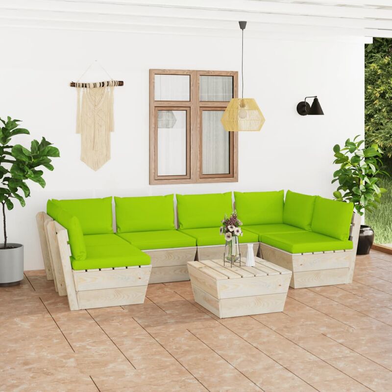 

Muebles de jardín de palets 7 piezas y cojines madera de abeto