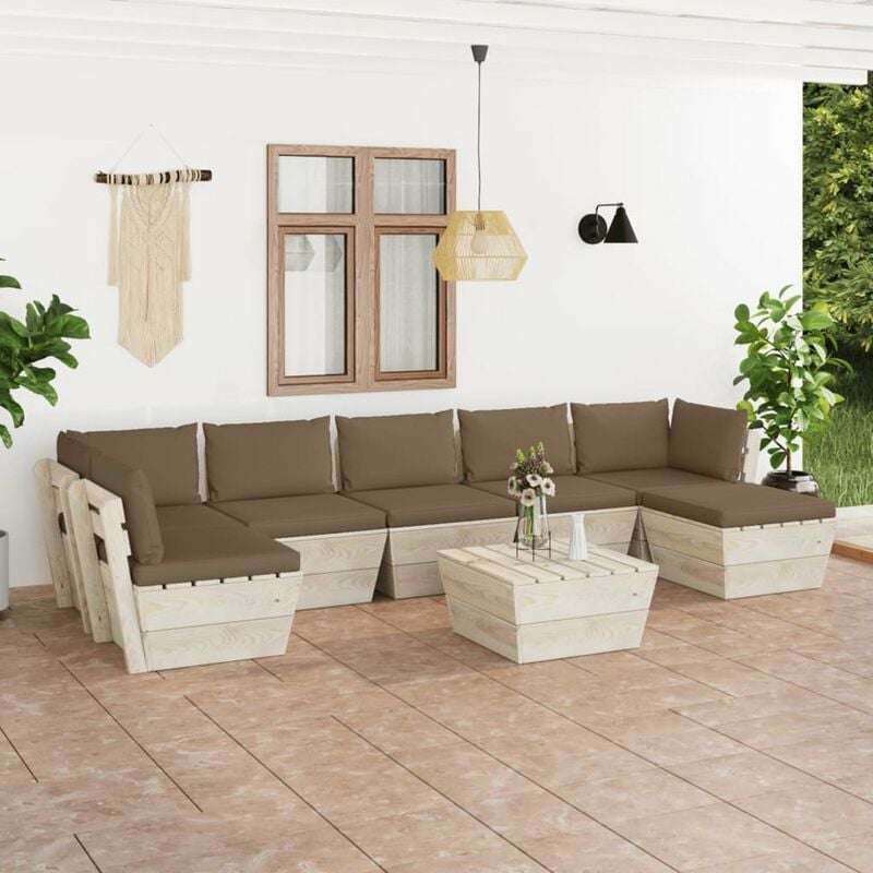 

Muebles de jardin de palets 8 piezas y cojines madera de abeto