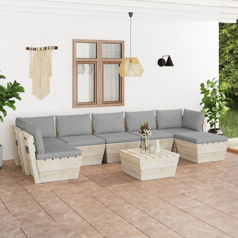 

Muebles de jardín de palets 8 piezas y cojines madera de abeto