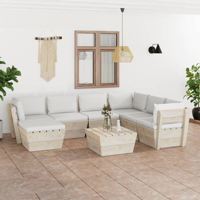 

Muebles de jardín de palets 8 piezas y cojines madera de abeto