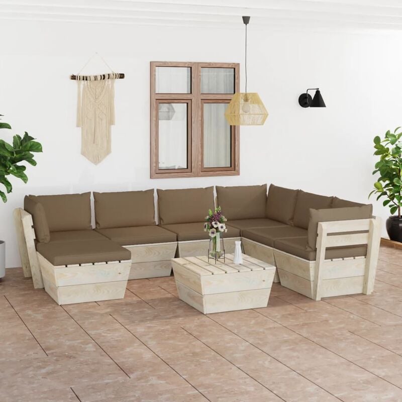 

Muebles de jardín de palets 8 piezas y cojines madera de abeto