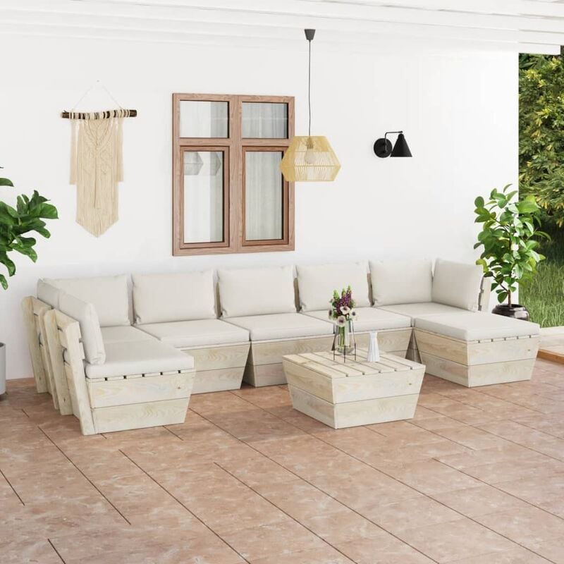 

Muebles de jardín de palets 8 piezas y cojines madera de abeto