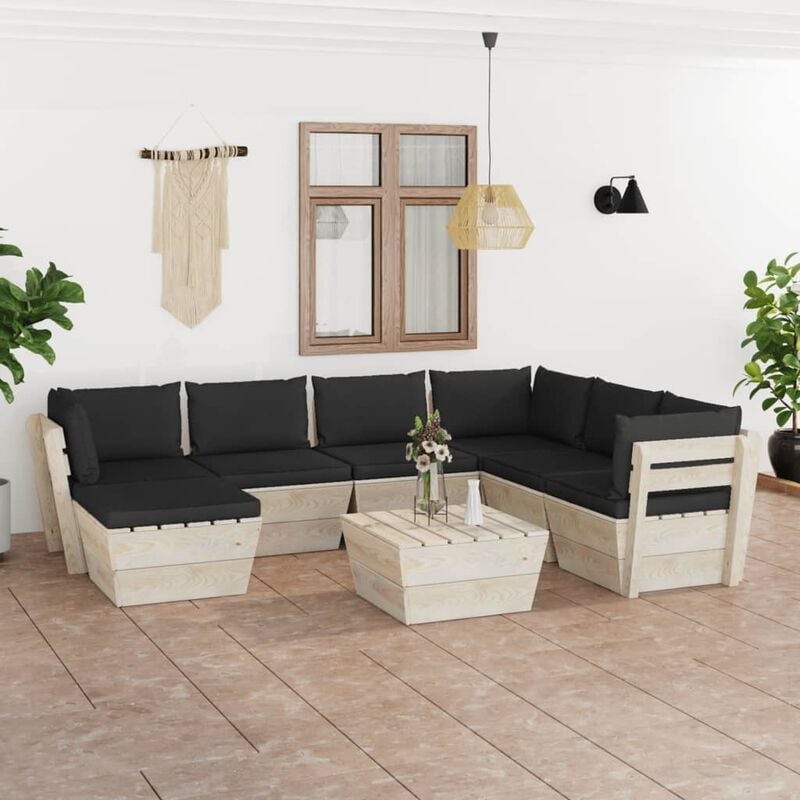 

Muebles de jardín de palets 8 piezas y cojines madera de abeto