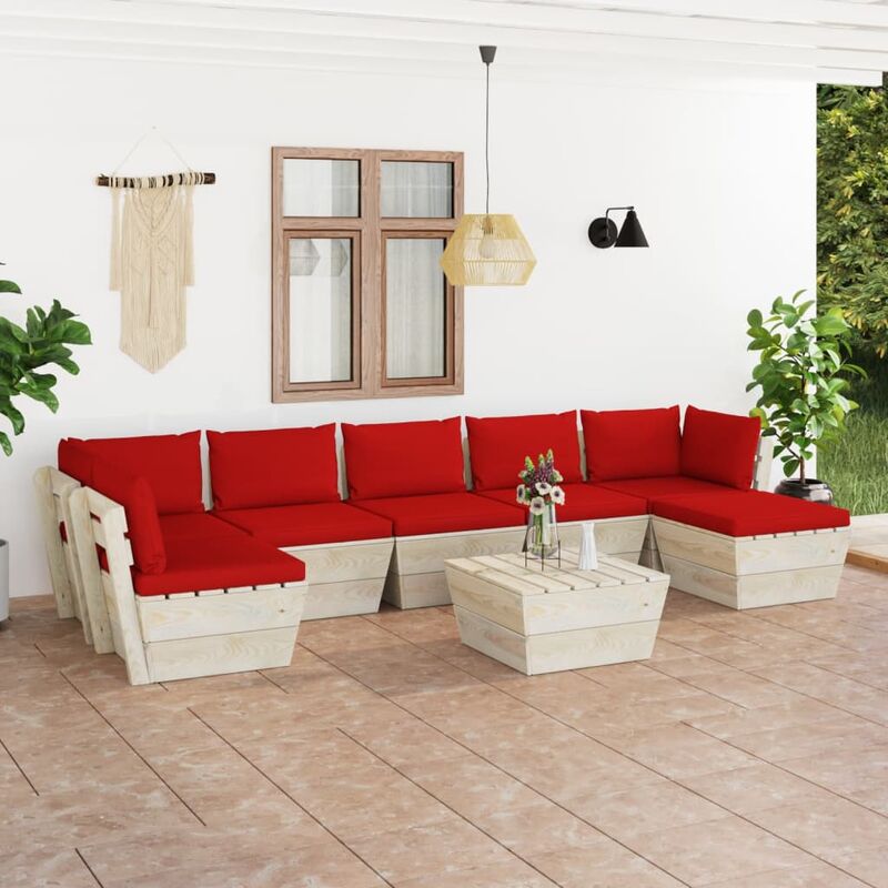 

Muebles de jardín de palets 8 piezas y cojines madera de abeto