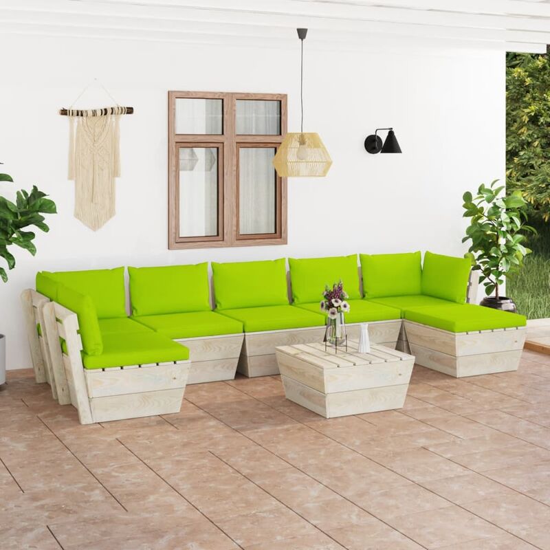 

Muebles de jardín de palets 8 piezas y cojines madera de abeto