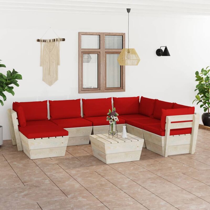 

Muebles de jardín de palets 8 piezas y cojines madera de abeto