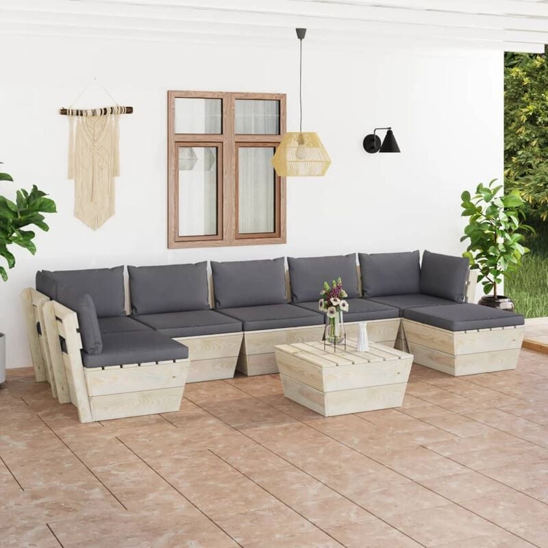 

Muebles de jardín de palets 8 piezas y cojines madera de abeto