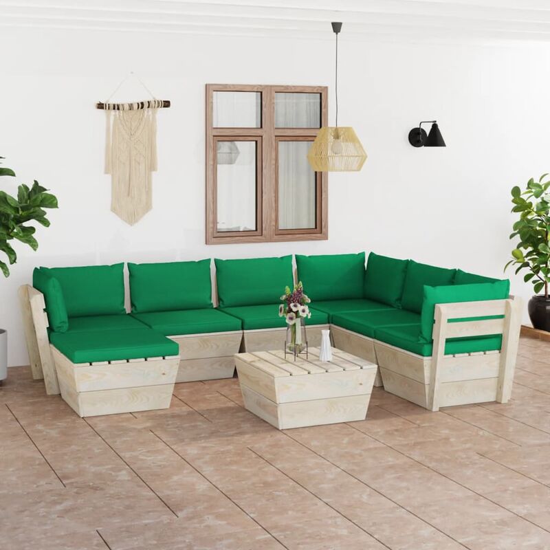 

Muebles de jardín de palets 8 piezas y cojines madera de abeto