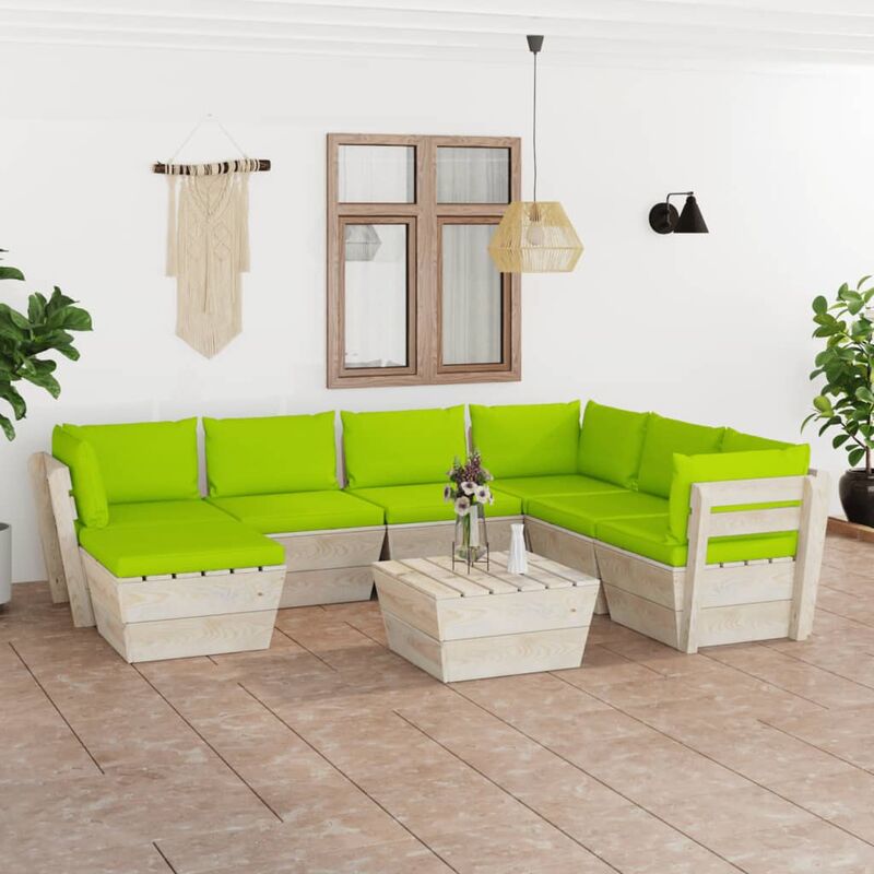 

Muebles de jardín de palets 8 piezas y cojines madera de abeto