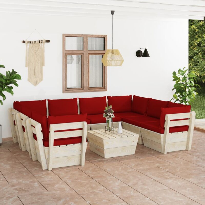 

Muebles de jardín de palets 9 piezas y cojines madera de abeto