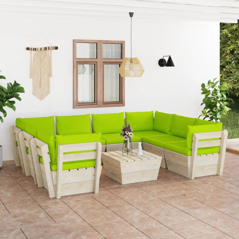 

Muebles de jardín de palets 9 piezas y cojines madera de abeto