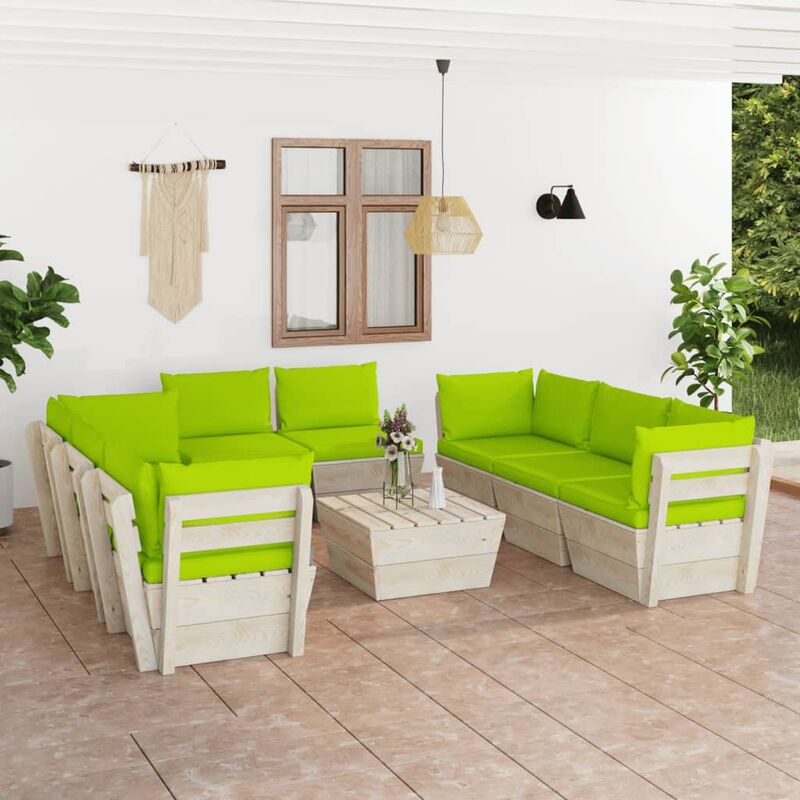 

Muebles de jardín de palets 9 piezas y cojines madera de abeto