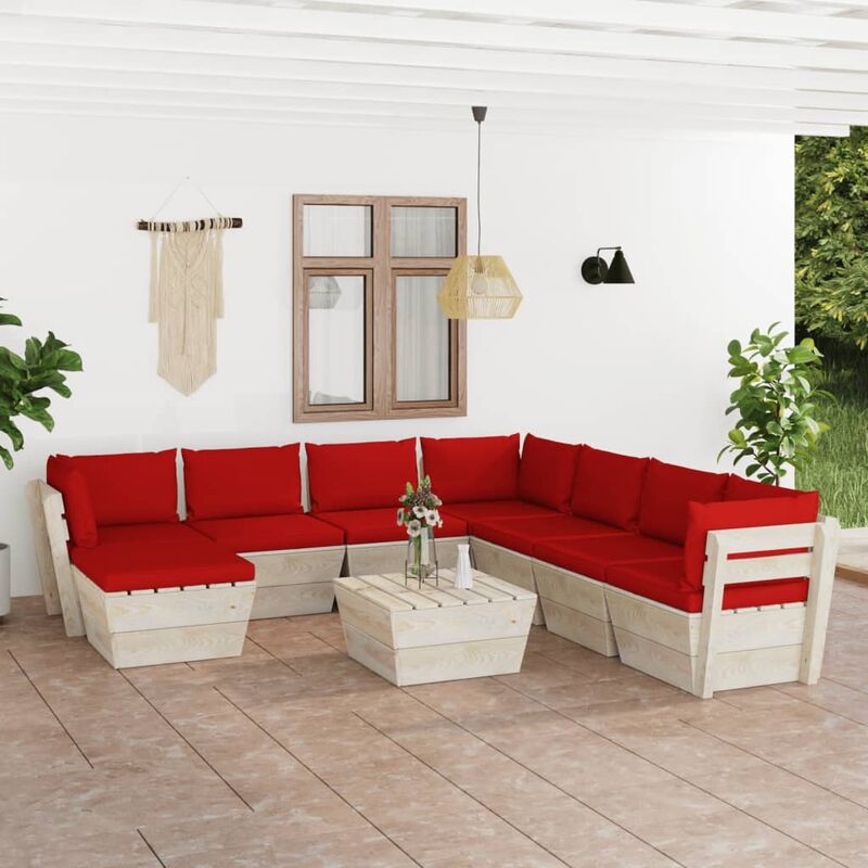 

Muebles de jardín de palets 9 piezas y cojines madera de abeto