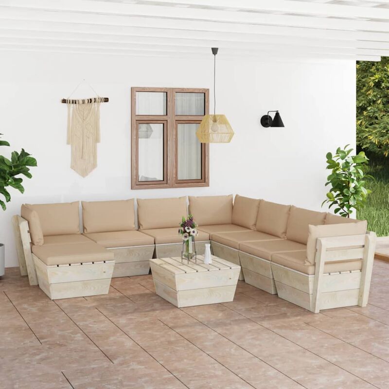 

Muebles de jardín de palets 9 piezas y cojines madera de abeto