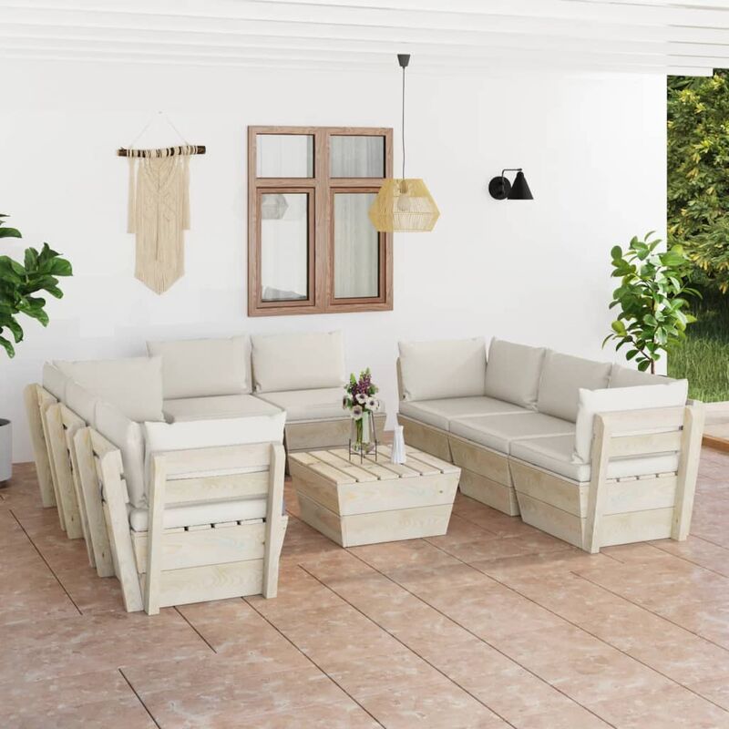 

Muebles de jardín de palets 9 piezas y cojines madera de abeto