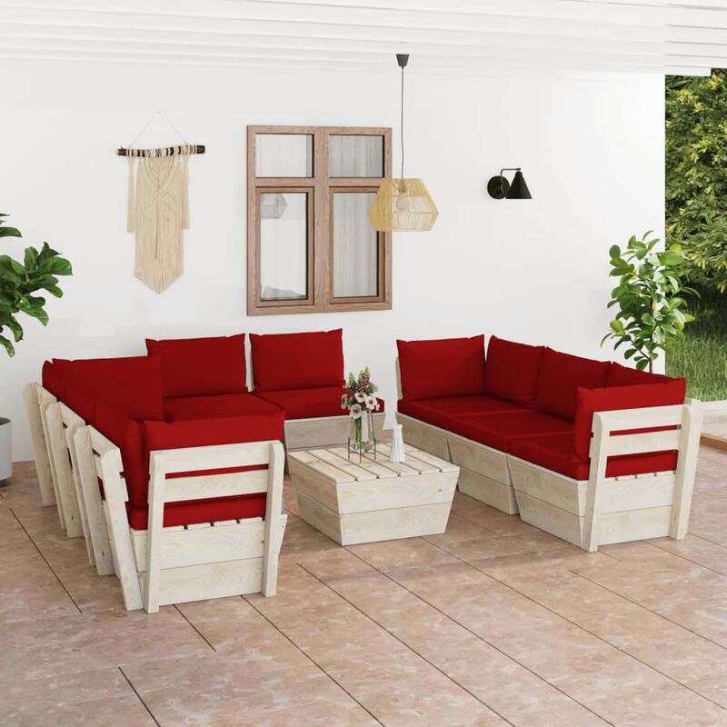 

Muebles de jardín de palets 9 piezas y cojines madera de abeto