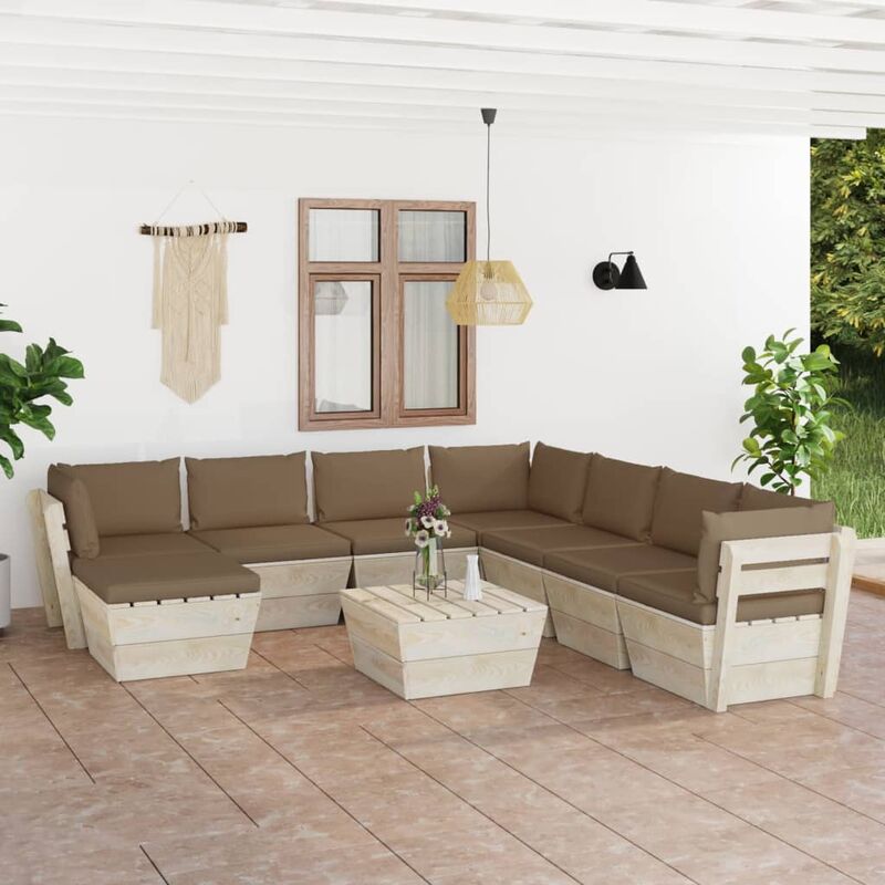 

Muebles de jardín de paléts 9 piezas y cojines madera de abeto