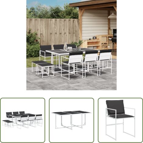 Muebles de jardín -  Juego de comedor de jardín 11 pzas con cojines textilene blanco