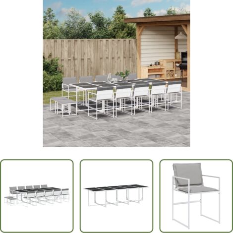 Muebles de jardín -  Juego de comedor de jardín 15 pzas con cojines textilene blanco