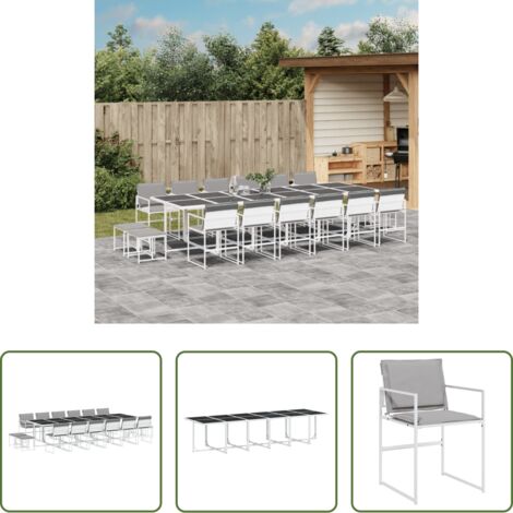 Muebles de jardín -  Juego de comedor de jardín 17 pzas con cojines textilene blanco